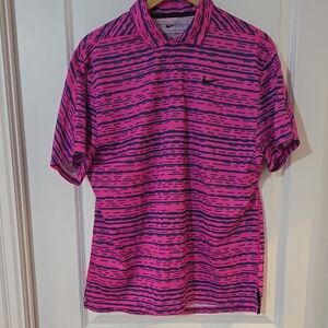 Nike Men's Vibrant Pink and Black Polo Shirt